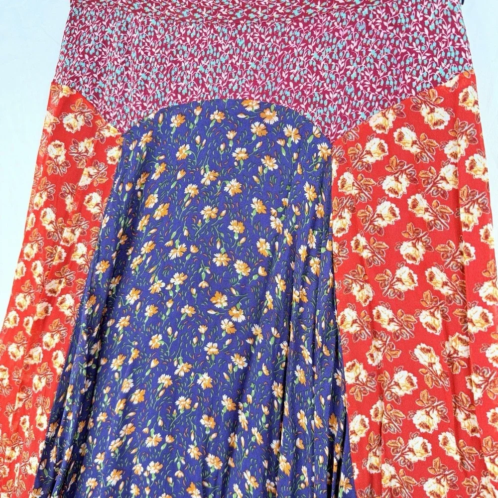 Anthropologie Meadow Rue‎ Midi Skirt Women's SZ-0 Prairie Floral Patchwork Boho